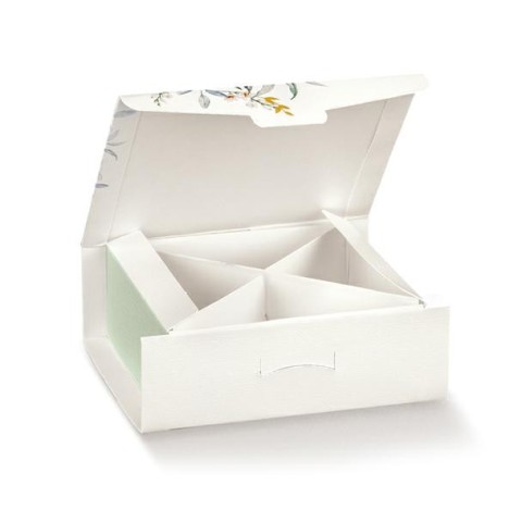 SCATOLA PORTACONFETTI IN CARTONCINO STAMPA BOTANIC 70X70X30 MM.